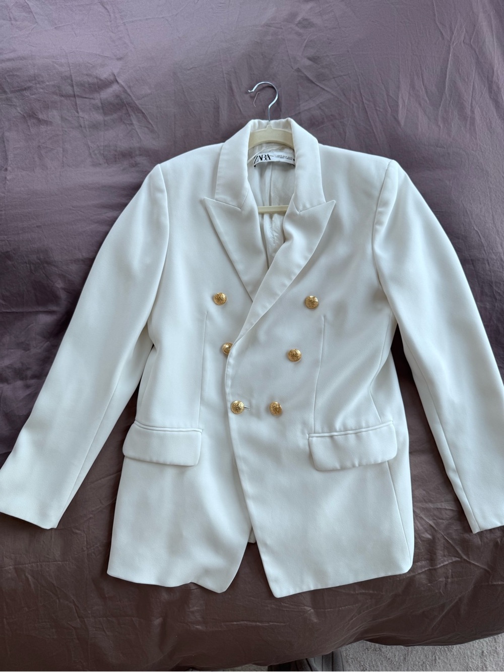 Zara Ecru Double-Breasted Blazer with Gold Buttons